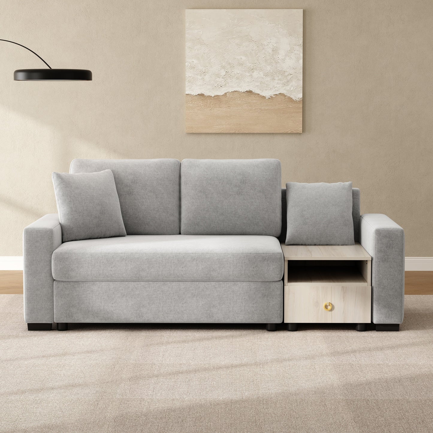 Sofa Modular Chenille Gray 2 Seat Center Console Storage Armrests 79 In