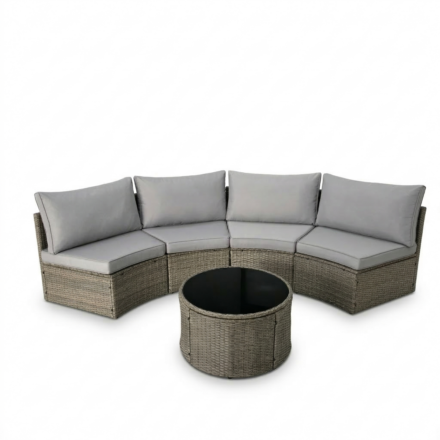Outdoor Sectional Set PE Rattan Steel Gray 8 Piece Half Moon Seats 6