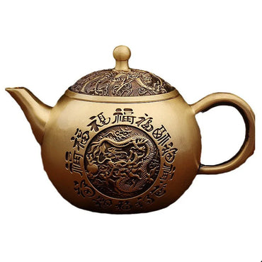 “Baifu” Dragon & Phoenix Brass Teapot – Chinese Gongfu Kettle & Ornament