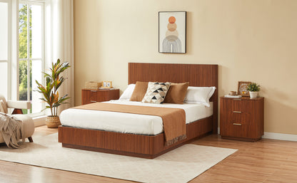 3-Drawer Nightstand Set of 2, 23.6 in Wide, Curved Wave Design, Walnut