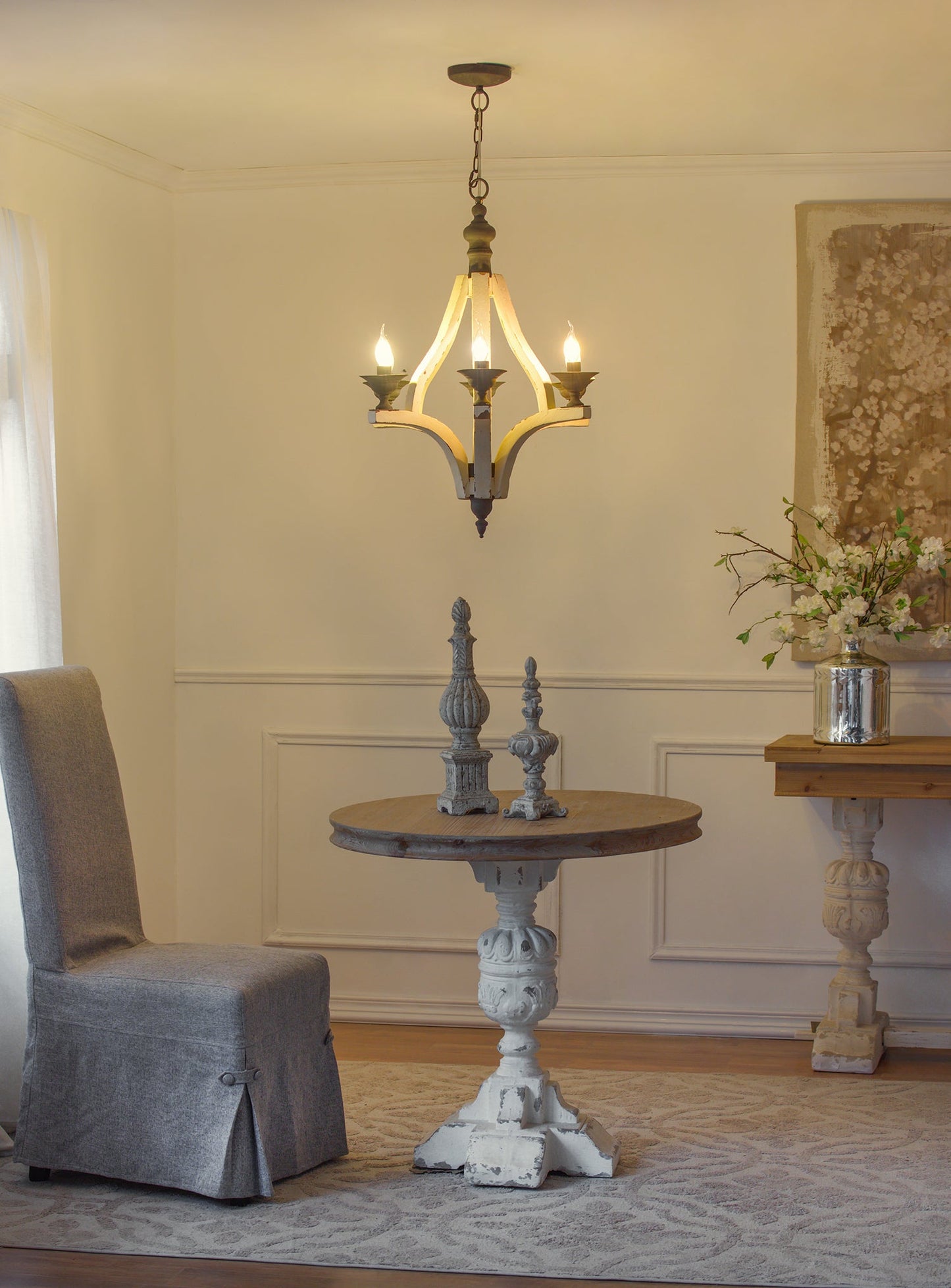 Chandelier 6-Light Wood Hanging Adjustable Chain Kitchen Dining