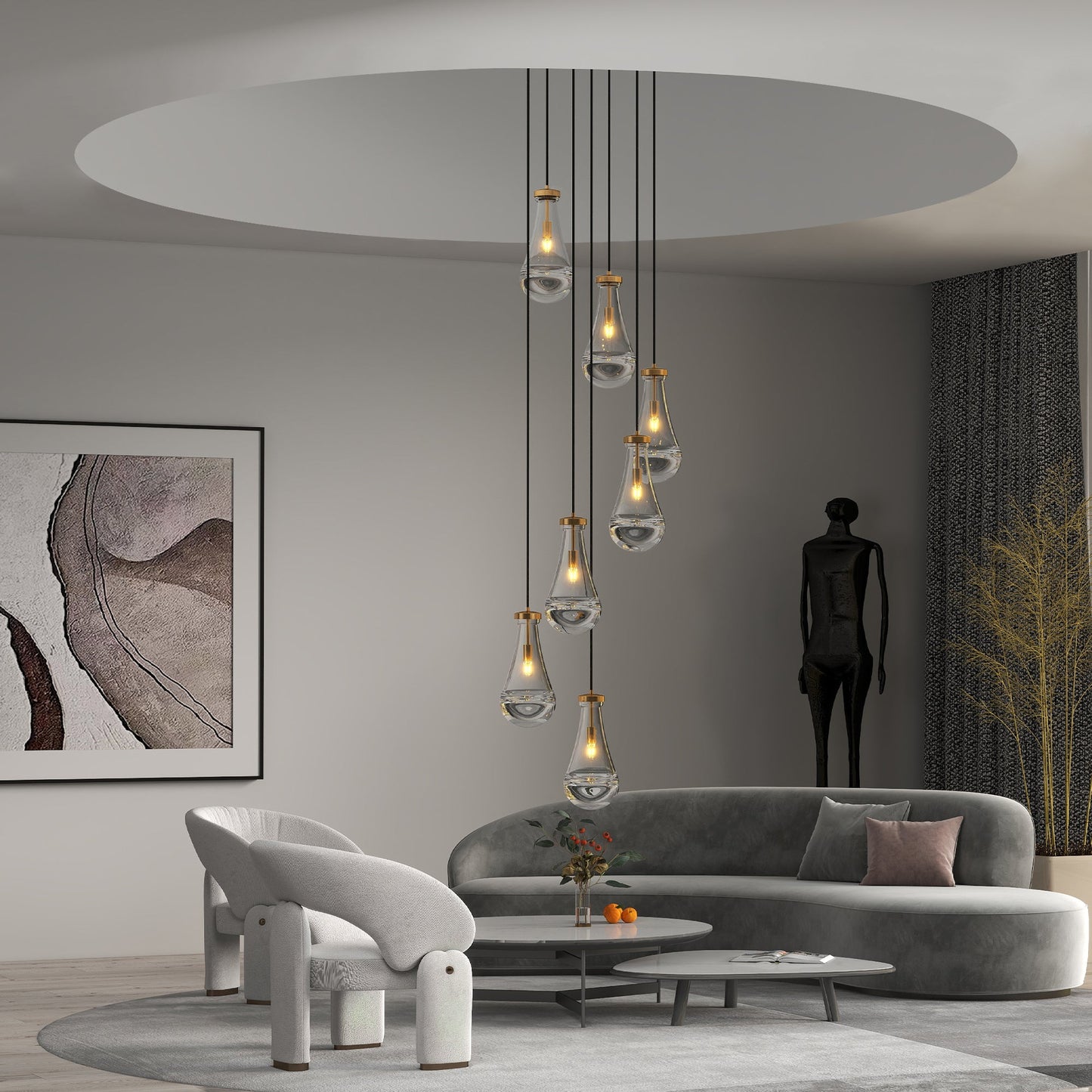 Chandelier 7-Light Pendant Adjustable Black Living Room Foyer Stairwell