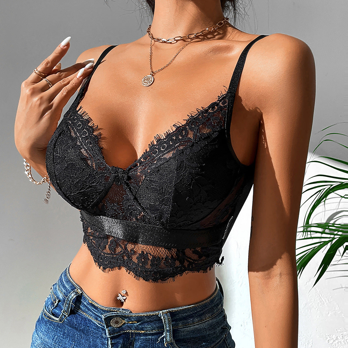 Sheer Mesh Camisole With Spliced Women's Bare Back