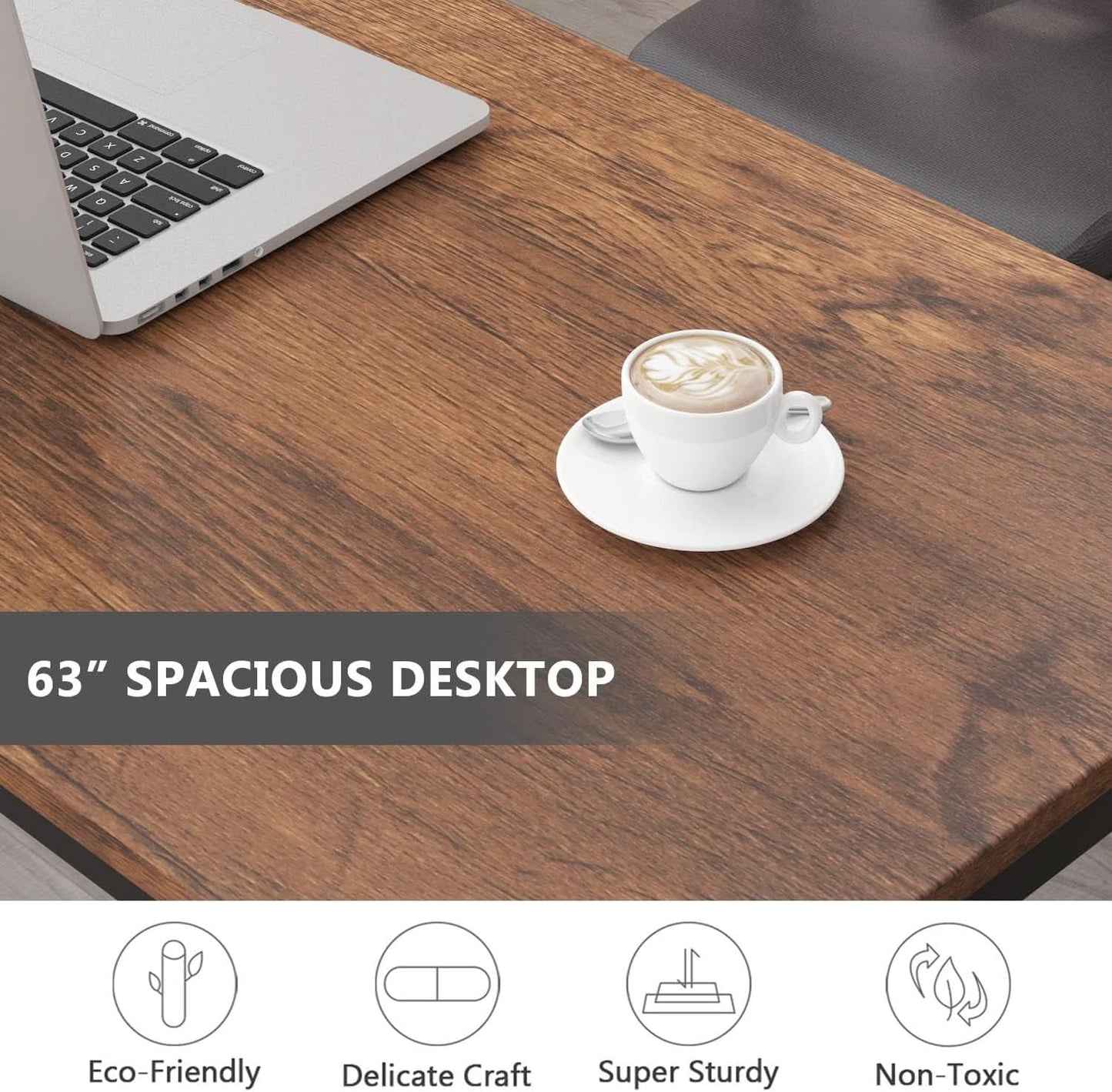 63 Inch Rustic Brown Computer Desk For Home Office
