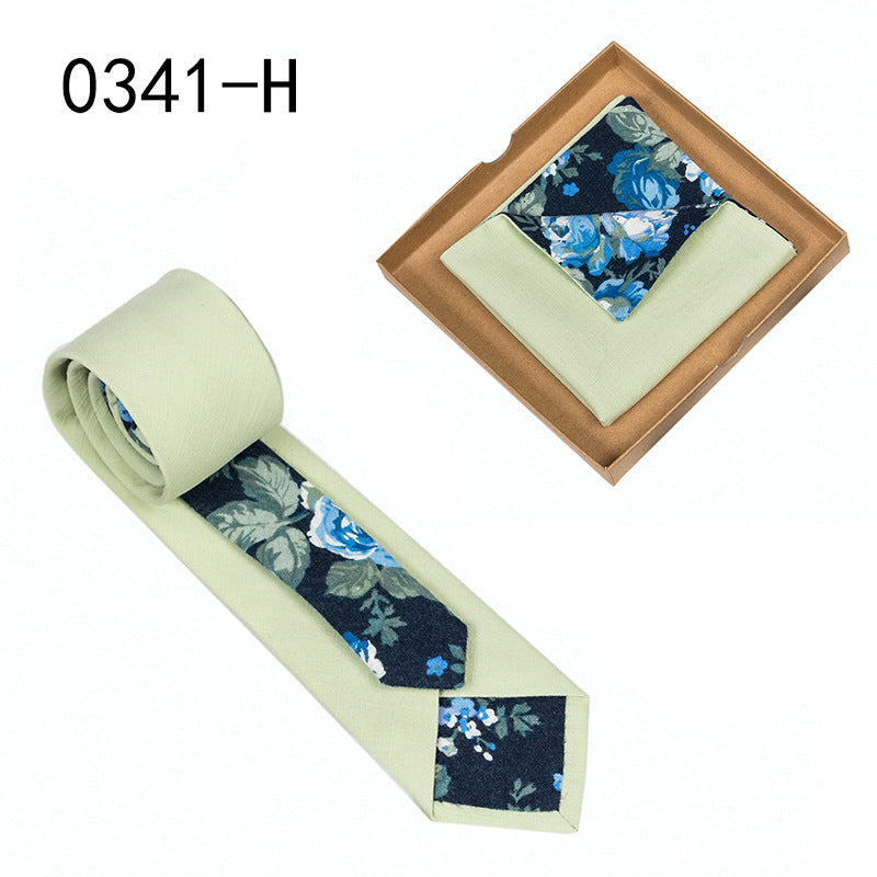 Men's Tie Floral Print Pocket Square Cotton Tie