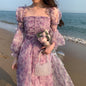 Ladies Puff Sleeve Square Neck Floral Dress