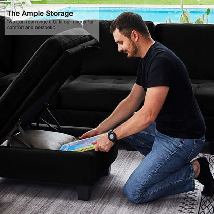 Velvet Modular Sectional Sofa Storage And Reversible Chaise