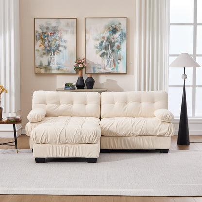 Sectional Sofa L-Shape Cloud Flannelette Beige 3 Seat 88 In 4 Pillows