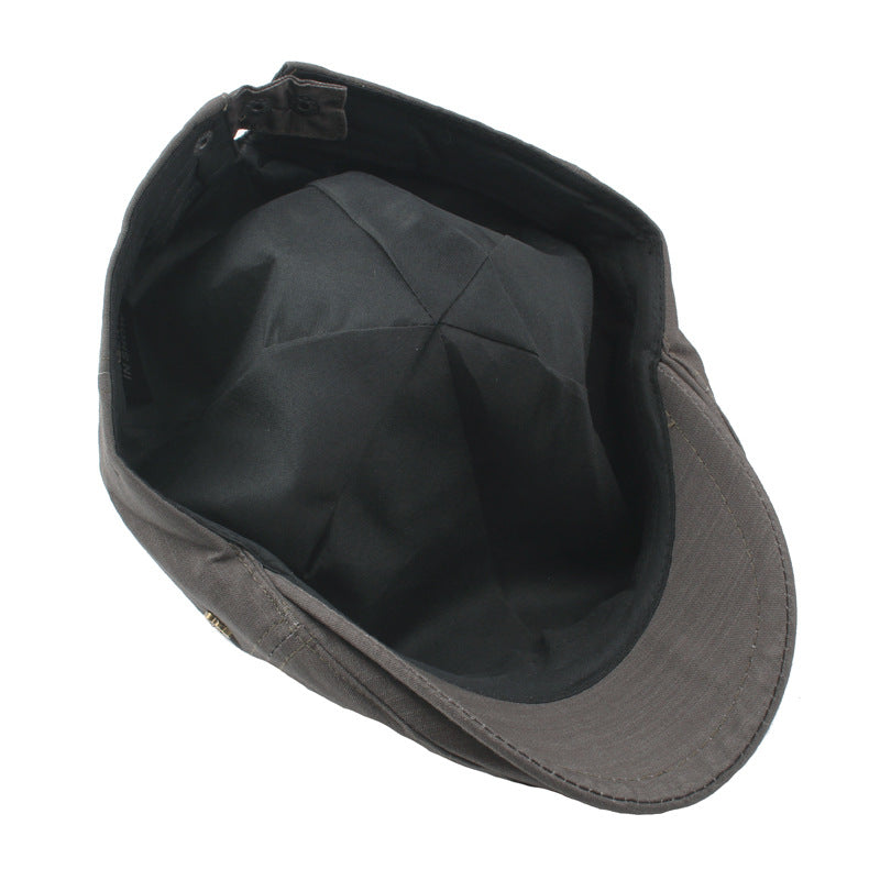 Plaid Men's Flat Cap Retro W Copper Button Beret