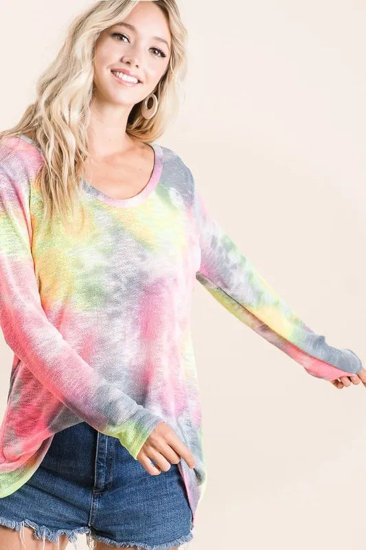 BiBi Tie Dye Print Low Gauge Knit Top