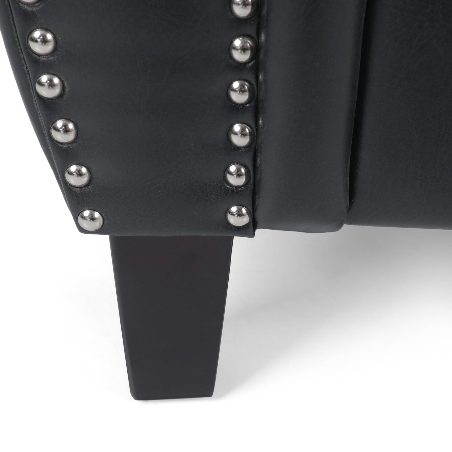 Club Chair Contemporary PU Leather Black Rolled Arms Nailhead Trim 37 In