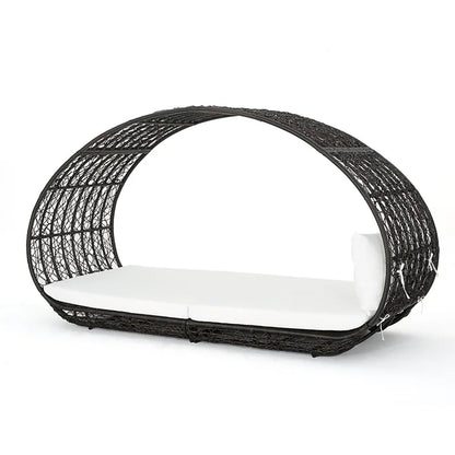 Outdoor Daybed Wicker Aluminum Brown Beige Cushion 91in 600 LB