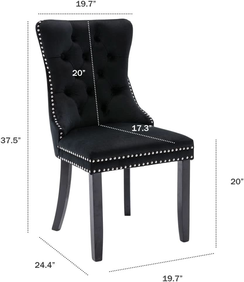 Velvet Dining Chairs Black Tufted Upholstered Set 4