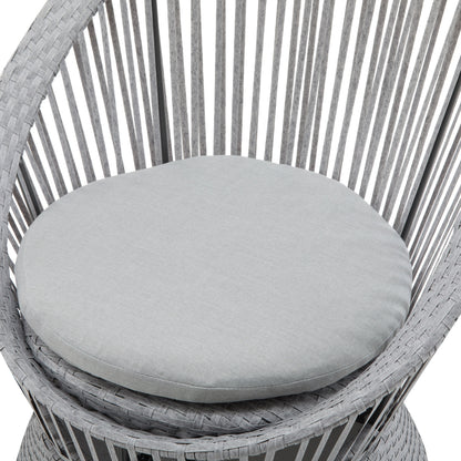 Modern Silver Grey Swivel Wicker Lounge Chair Set with PE Rattan and Iron