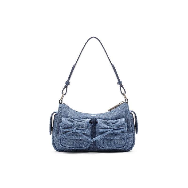 Bow-knot Denim Underarm Bag Casual Simple Crossbody Bag