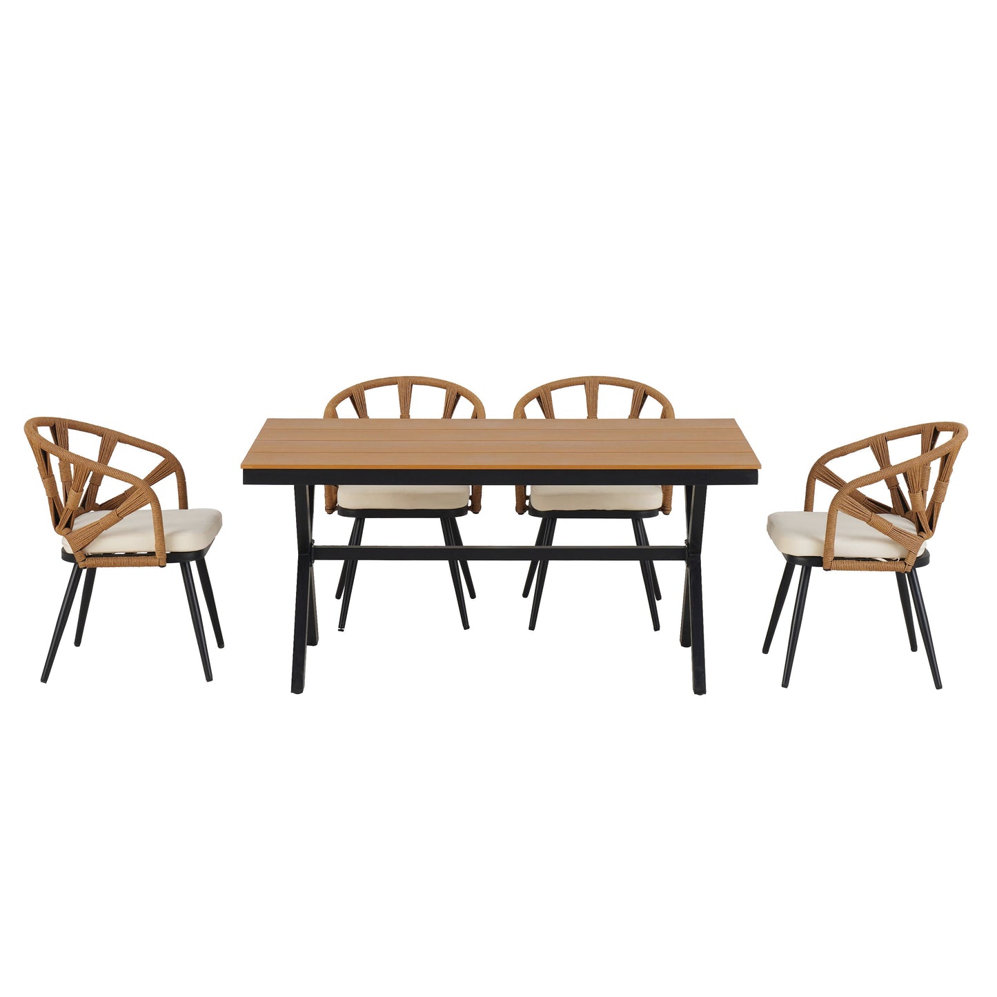 4-Seat Outdoor PE Rattan Dining Set Dark Yellow