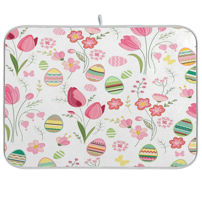 Floral and Easter egg patterned mat on a white background