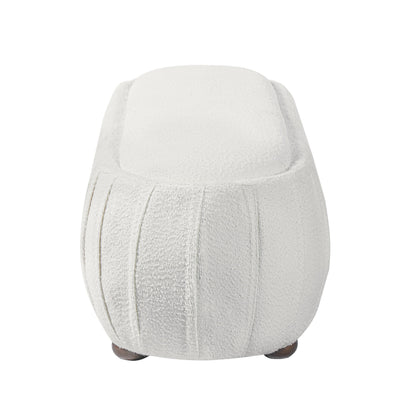 Upholstered Oval Ottoman White Boucle Fabric Rubberwood Legs