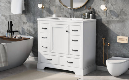 36' Bathroom Vanity with Sink Combo, Six Drawers, Multi-Functional Drawer Div...
