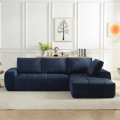 Sectional Sofa L-Shape Faux Fur Dark Blue 4 Seat Sleeper No Assembly