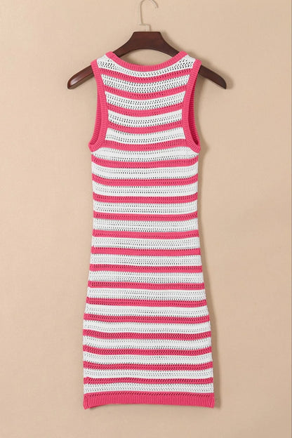 Stripe Hollowed Knit Sleeveless Sweater Dress