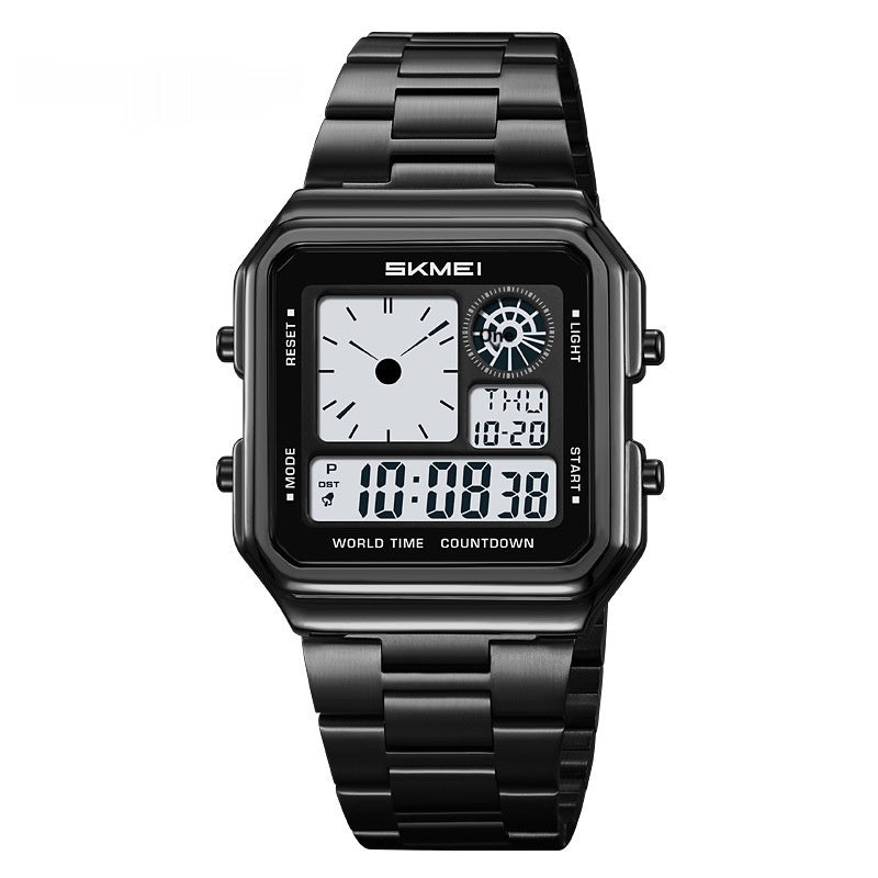 Square Steel-band Golden Waterproof Alarm Clock With A Luminous Digital Display