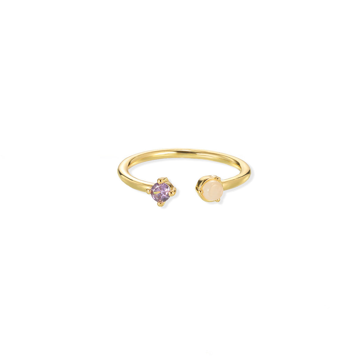 European And American Light-luxury 2-color Birthstone Peach-heart Zircon Stainless Steel 18K Gold-plated Womens Ring