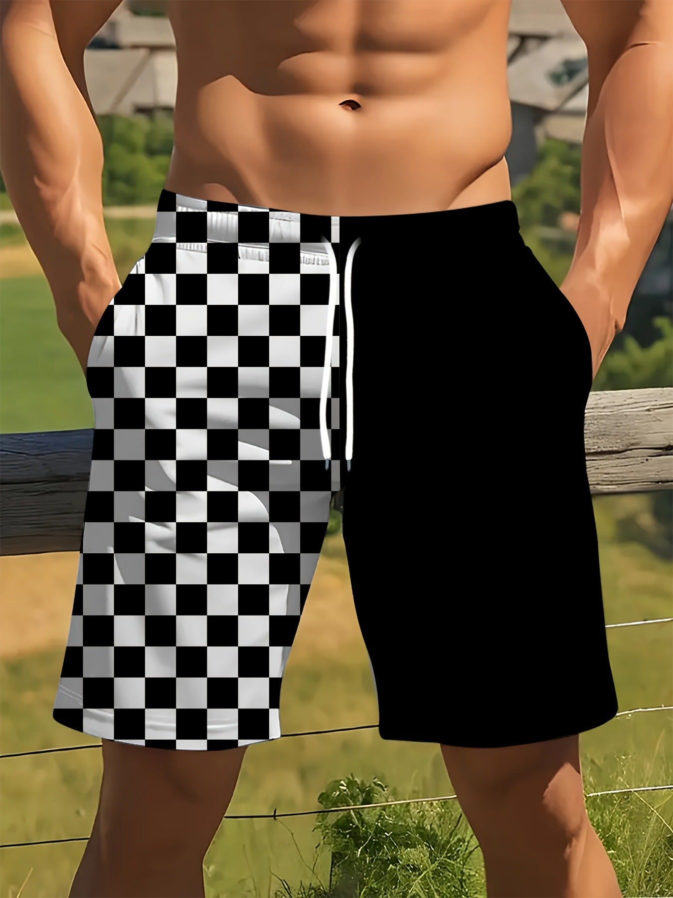 Checkered Two-tone Print Loose And Breathable Summer Shorts