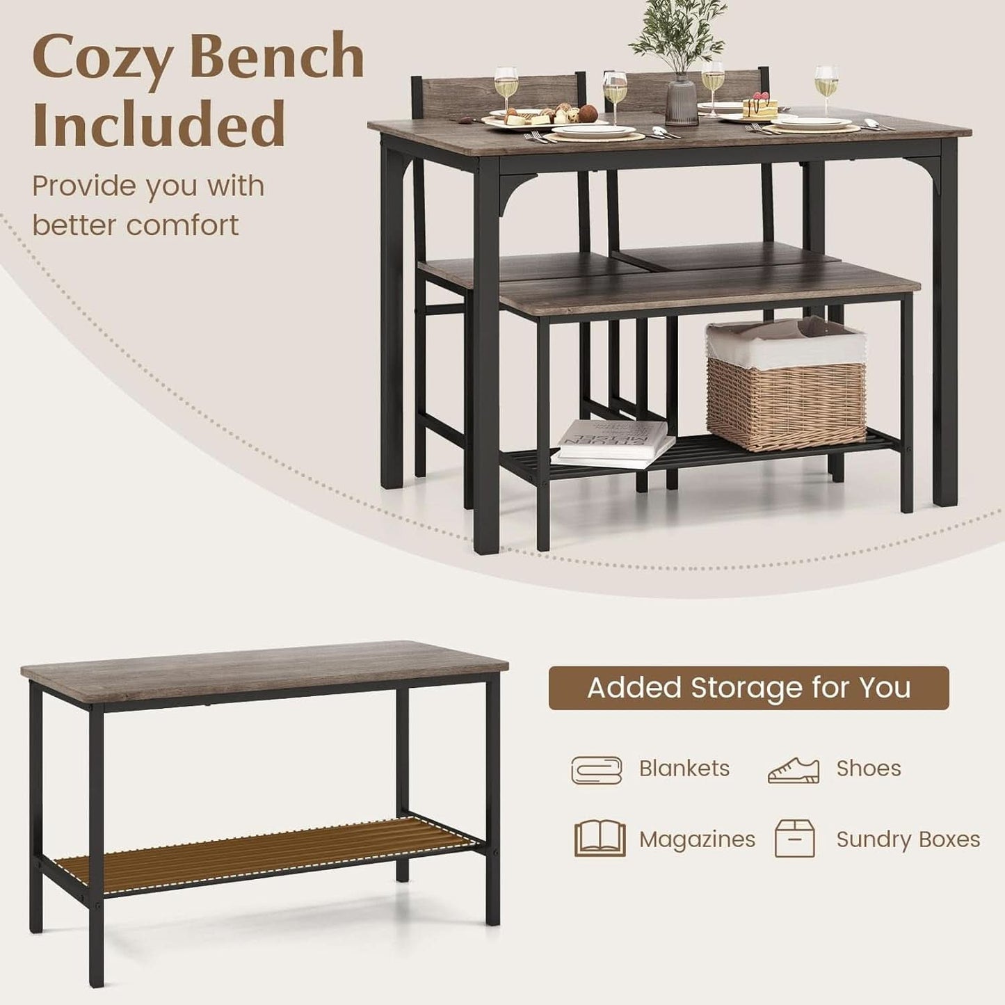 Stainless Steel Space Saving Dining Room Table Set Four