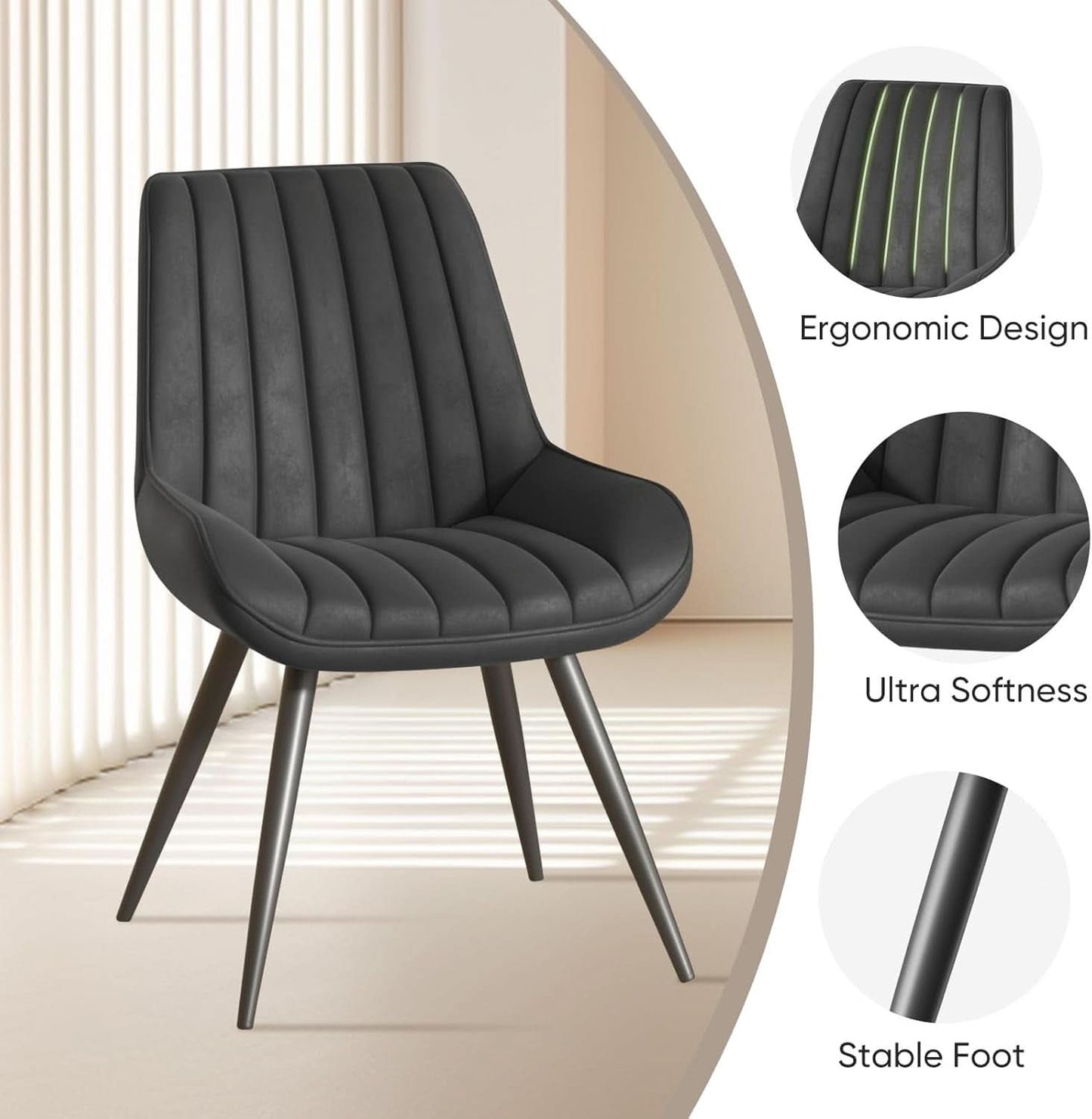 Black Modern Dining Chairs Set Of 4 With Thick Cushions