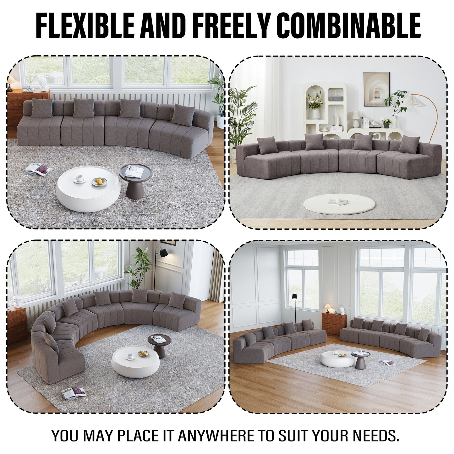 Loveseat Modular Chenille Gray 2 Seat Piano Key Design