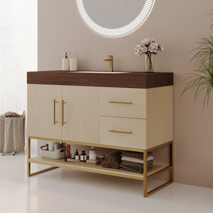36' Modern Free-Standing Bathroom Vanity with Seamless Ceramic Sink & Sintere...
