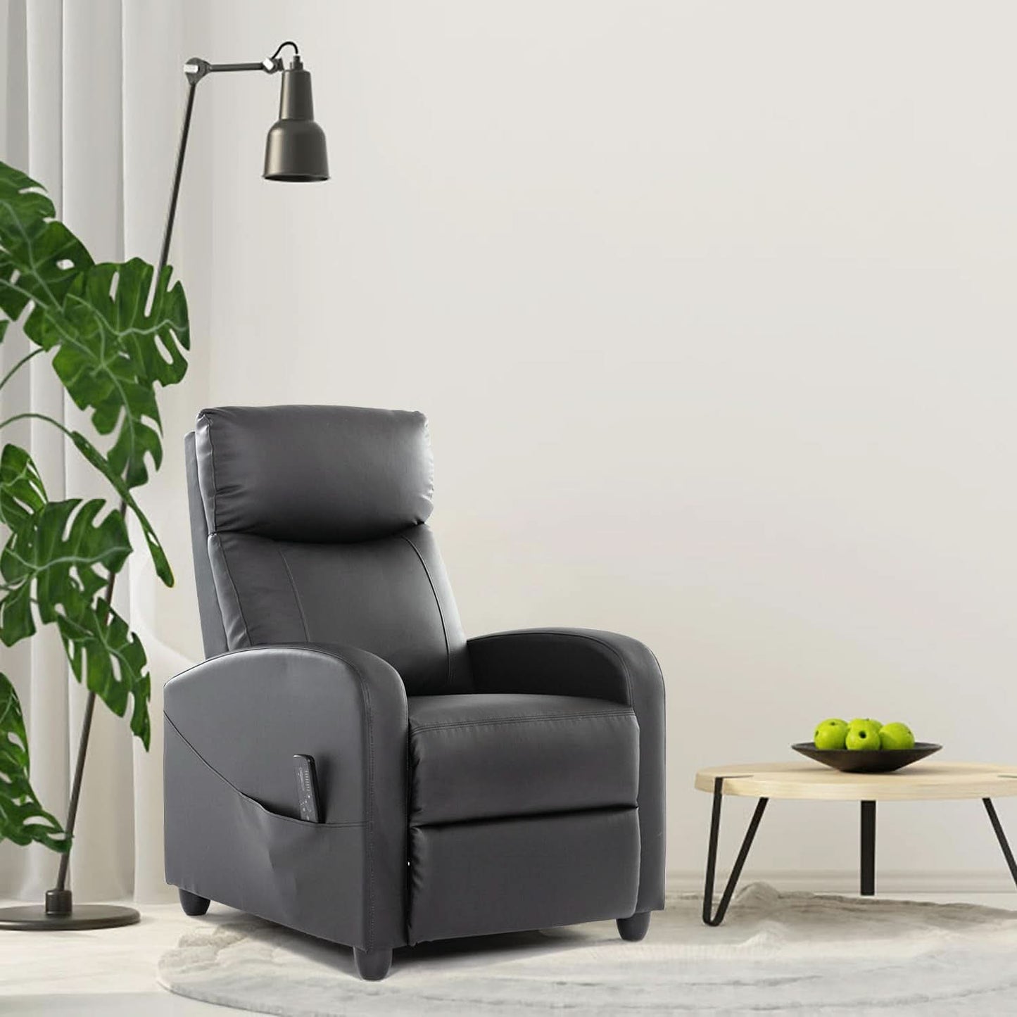 Compact Adjustable Massage Recliner Chair With Lumbar Support In PU Leather