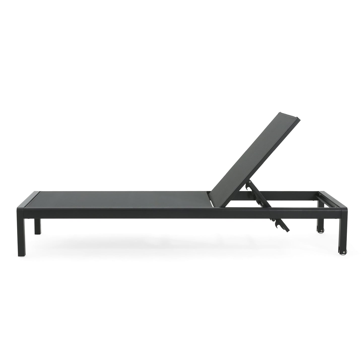 Outdoor Chaise Lounge Mesh Aluminum Black Gray Set of 2 Adjustable 77.5x25 In