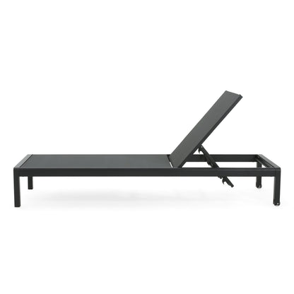 Outdoor Chaise Lounge Mesh Aluminum Black Gray Set of 2 Adjustable 77.5x25 In