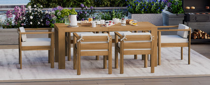 Outdoor Dining Set Acacia Wood Light Teak 7 Piece Rectangle Seats 6