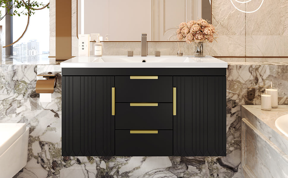 36'' Wall Mounted Bathroom Vanity with Resin Sink and 2 Drawers