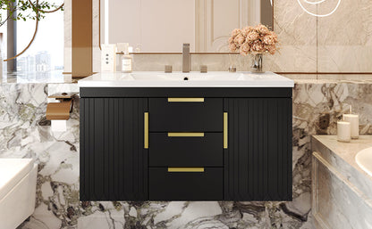 36'' Wall Mounted Bathroom Vanity with Resin Sink and 2 Drawers