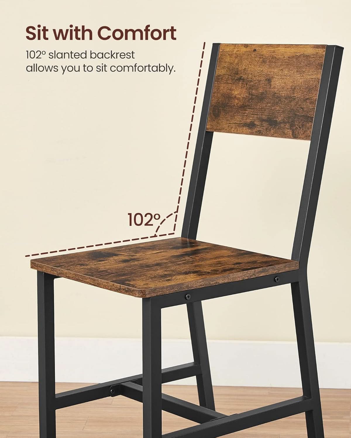 Dining Chair Set of 4 Rustic Brown Chairs With Metal Frame