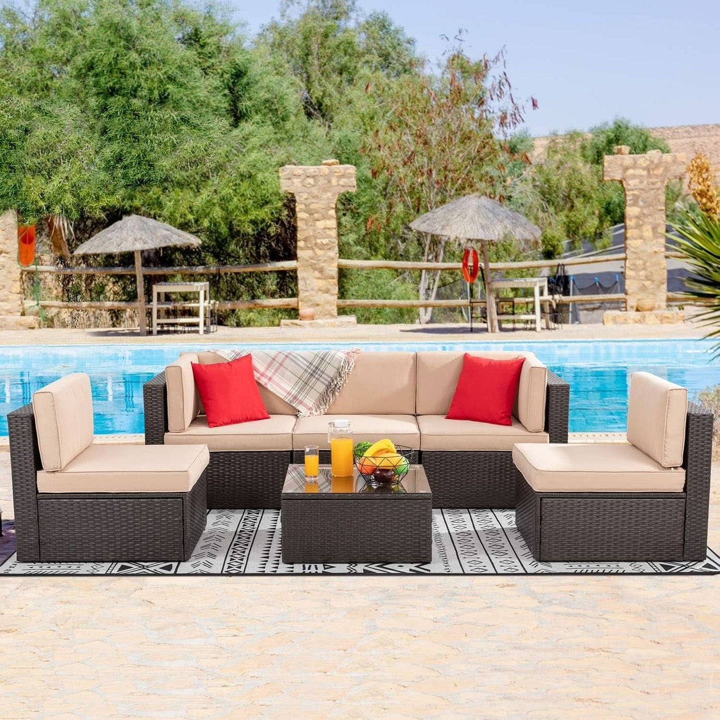 Outdoor Wicker Sectional Sofa Set with Coffee Table