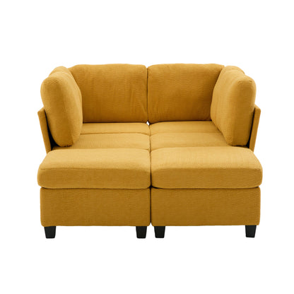Sectional Sofa U-Shape 6 Seat Mustard Yellow Storage Ottoman