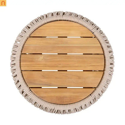 Outdoor Side Table Acacia Wood Rope Base Light Teak Beige 21x18.3in