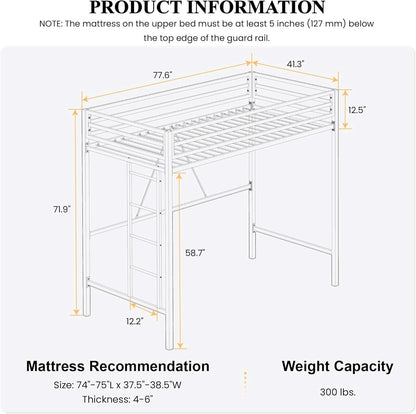 Loft Bed Twin Size Black With Ladder And Guardrail