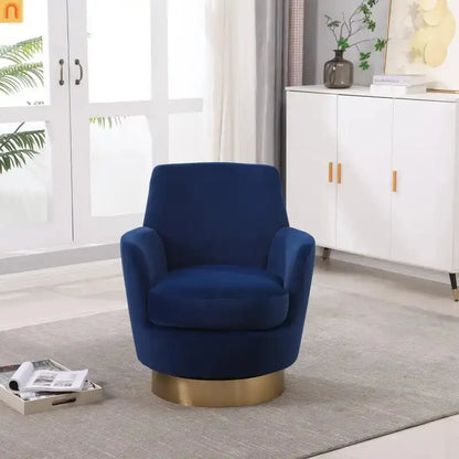 Accent Chair Barrel Swivel Velvet Navy 29in Pocket Spring 300 lb