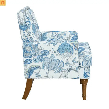 Farmhouse Accent Chair Floral Fabric Blue Nailhead 28