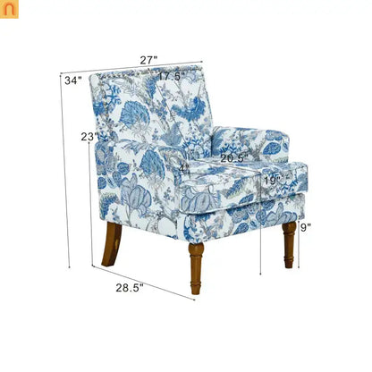 Farmhouse Accent Chair Floral Fabric Blue Nailhead 28