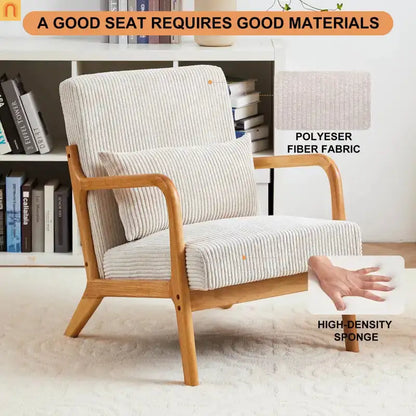 Accent Chair Mid Century Modern Polyester Beige Rubberwood 28.74in
