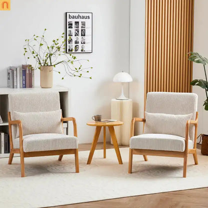 Accent Chair Mid Century Modern Polyester Beige Rubberwood 28.74in