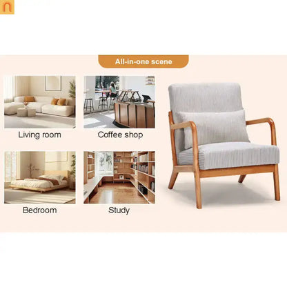 Accent Chair Mid Century Modern Polyester Beige Rubberwood 28.74in
