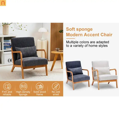 Accent Chair Mid Century Modern Polyester Beige Rubberwood 28.74in